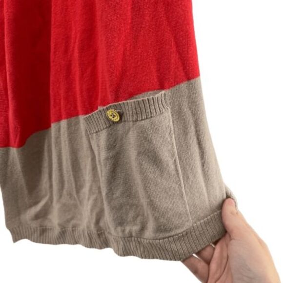 Dana Buchman Open Front Cardigan Color Block Knit Sweater Red Gray M‎ - Picture 5 of 9